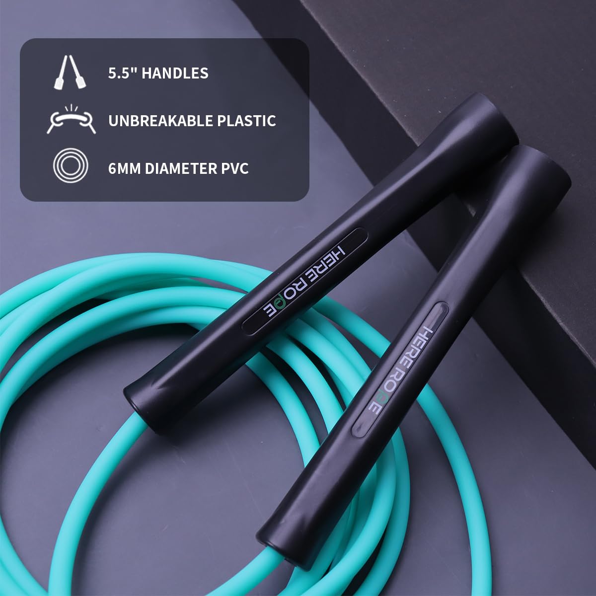 Hererope 6MM PVC Jump Rope for Men & Women Fitness, Speed, Tricks, Cardio Training, Boxing Jump Rope with Unbreakable Handles and Non-Kinking Skipping Rope, Adjustable Jumprope for Indoor Outdoor(Turquoise)