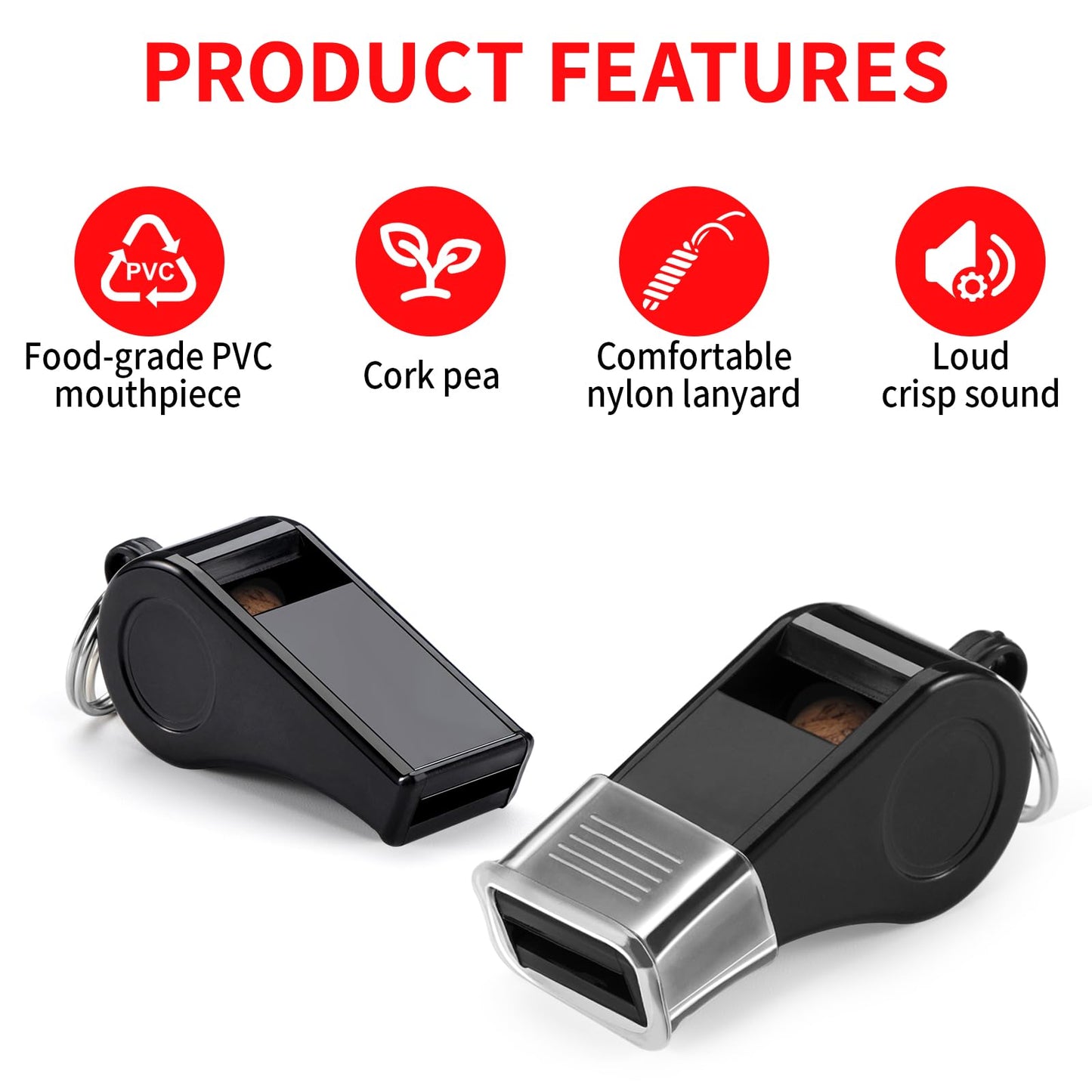 SPORTIC Whistle，3 Pack Durable Plastic Whistles with Lanyards – Loud Crisp Sound for Coaches, Referees, Training, Emergencies, and Outdoor Activities