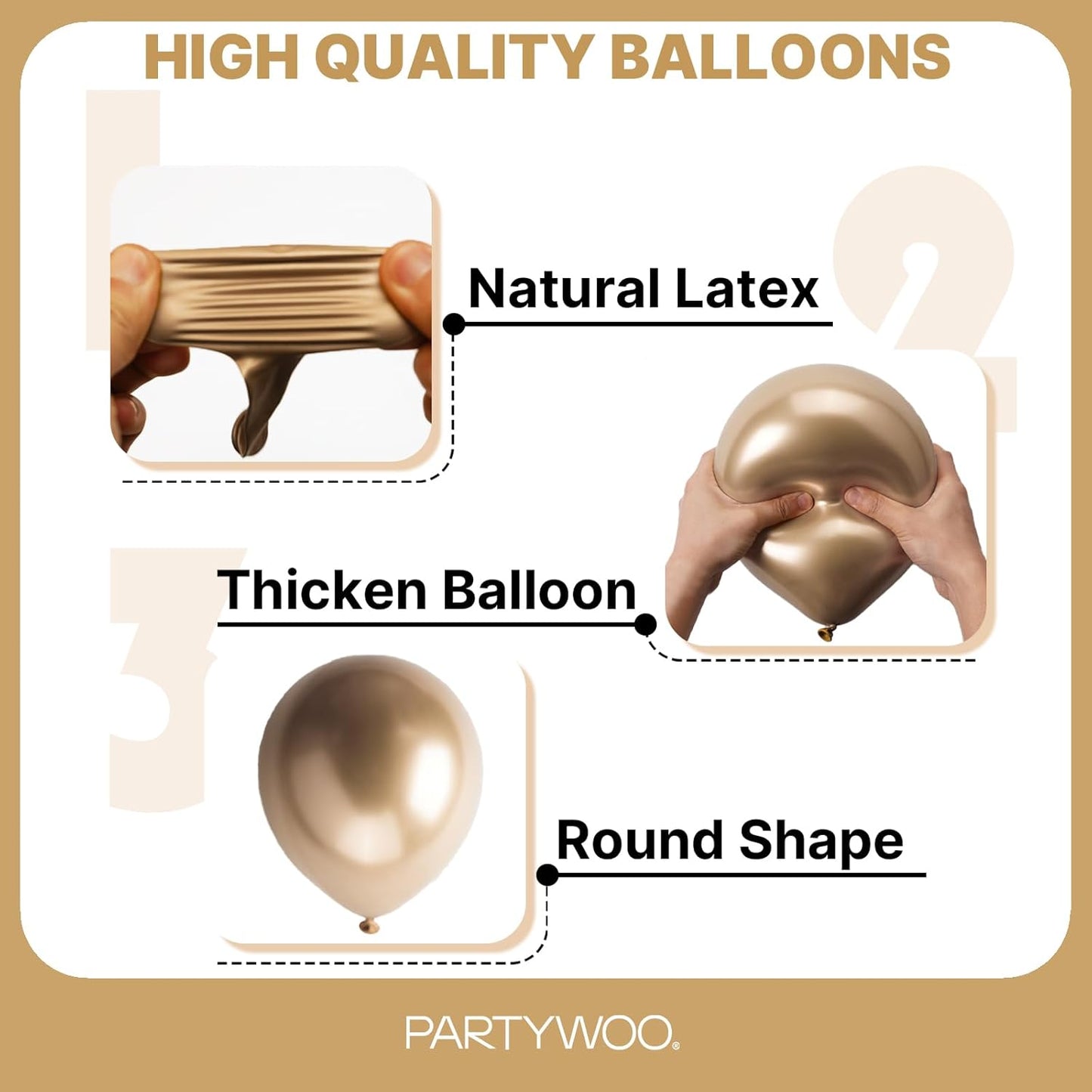 PartyWoo Metallic Gold Balloons - 101pcs 12 Inch Chrome Latex Helium Balloons for Celebrations