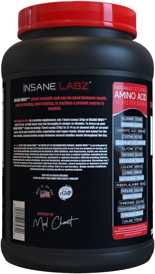 Insane Labz Insane Whey,100% Muscle Building Whey Protein, BCAA Amino Profile, Mass Gainer, Meal Replacement (Birthday Cake, 30 Servings)