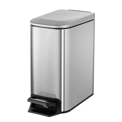 Cesun Stainless Steel Small Bathroom Trash Can - Soft Close Lid & Step Pedal | 6 Liter Mini Bin (Silver)