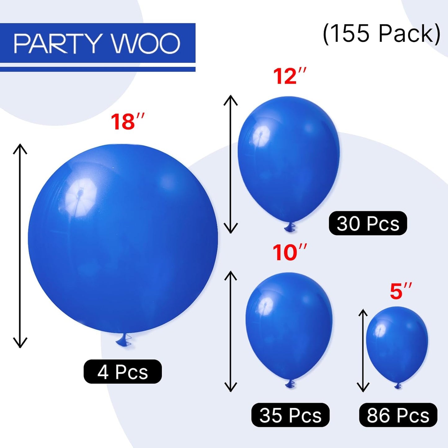 PartyWoo Royal Blue Balloons - 155-Piece Arch Kit for Baby Showers & Graduations | 5-12 Inch Sizes