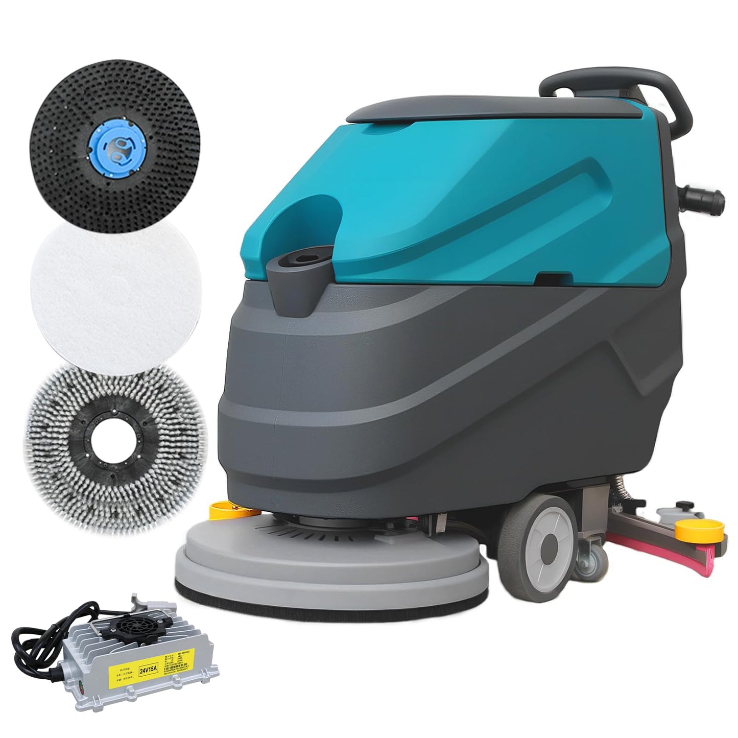 Walk-Behind Commercial Floor Scrubber Polisher Dryer Machine, Cleaning Width 22", Suction Width 31.5", 18.5-gal Sewage Tank, 32000 Sqft/h, Complete Set of Parts, for Hardwood, Tile & Hard Floors