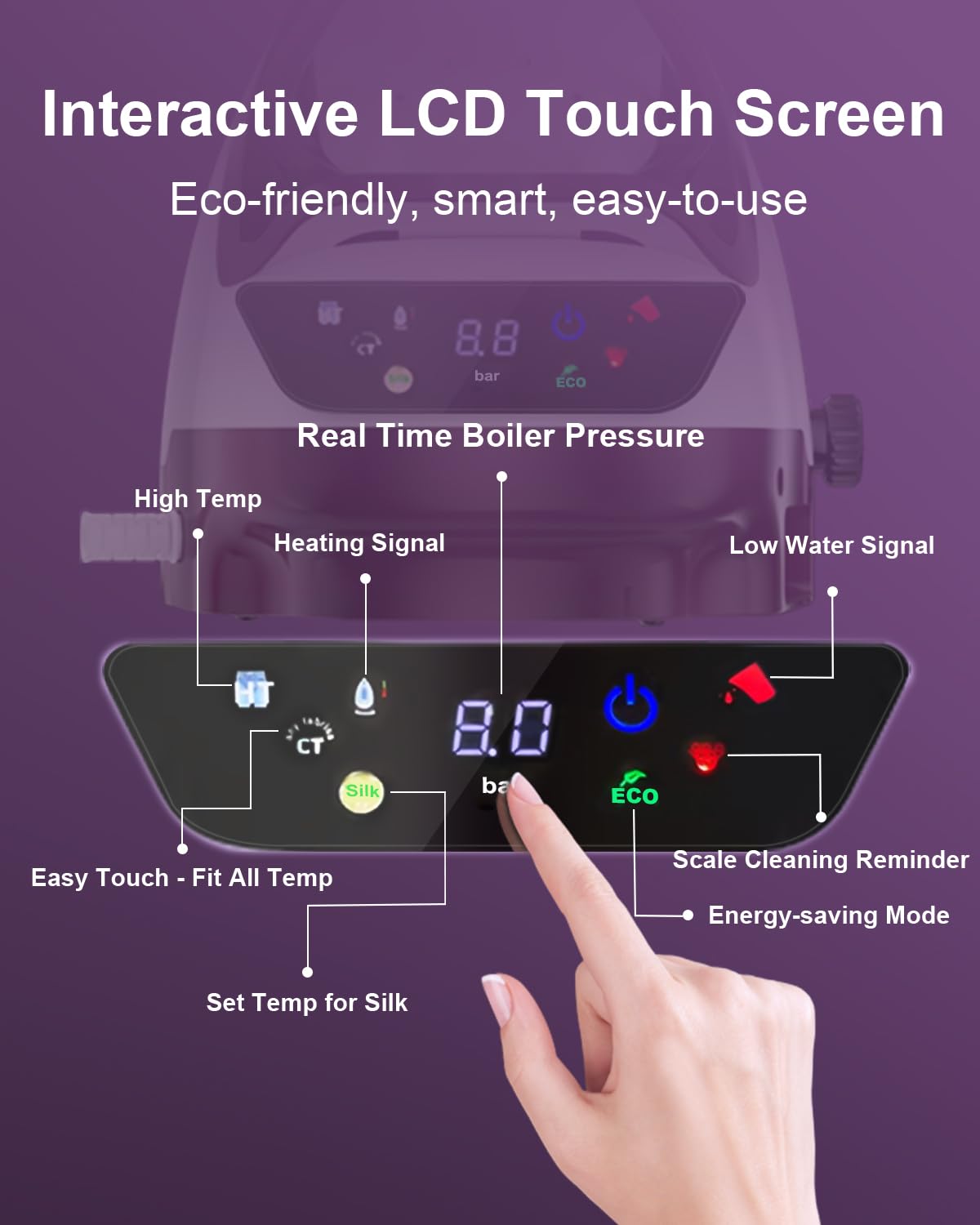 Martisan Steam Generator Iron for Clothes, LED Steam Station, 1800W Power, 8 Bar Max Pressure, 1.9L Water Tank, 550g/min Steam Burst, Auto Off, Ceramic Soleplate, Fast Wrinkle Removal, Purple