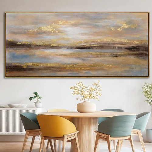 Gold Abstract Wall Decor - Modern Framed Canvas Artwork for Office & Living Room | 32x70 Inch