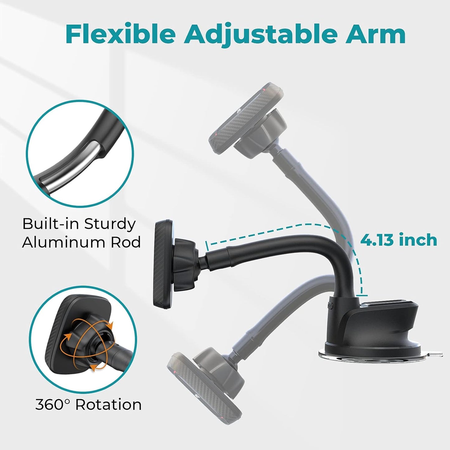 APPS2Car Magnetic Phone Holder for Car, Dashboard Windshield Phone Holder Mount with Flexible Arm & Built-in Strong