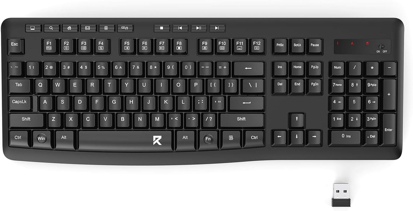 Redragon 2.4G 10 BK7367 Wireless Keyboard, Full-Sized Ergonomic Wireless Computer Keyboard with Individual Multimedia