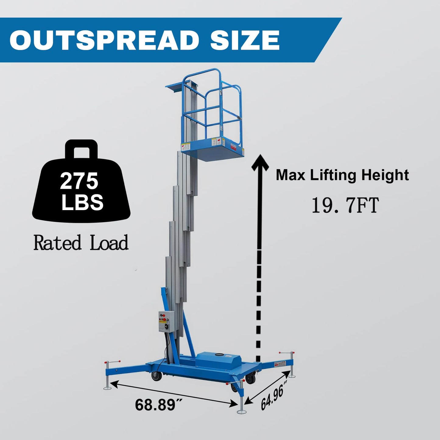 Electric Hydraulic Man Lift Aluminum Alloy Mobile Scaffolding Platform, 19.7ft Max Lifting Height, 275lbs/125kg Rated Load for Warehouse, Construction & Maintenance (Single Support, 19.7FT/6m)