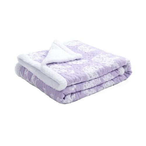 Lush Decor Elephant Parade Sherpa Throw Blanket 50" W x 60" L, Purple - Elephant Blanket for Kids - Plush Throw Blankets for Bed - Couch Blankets