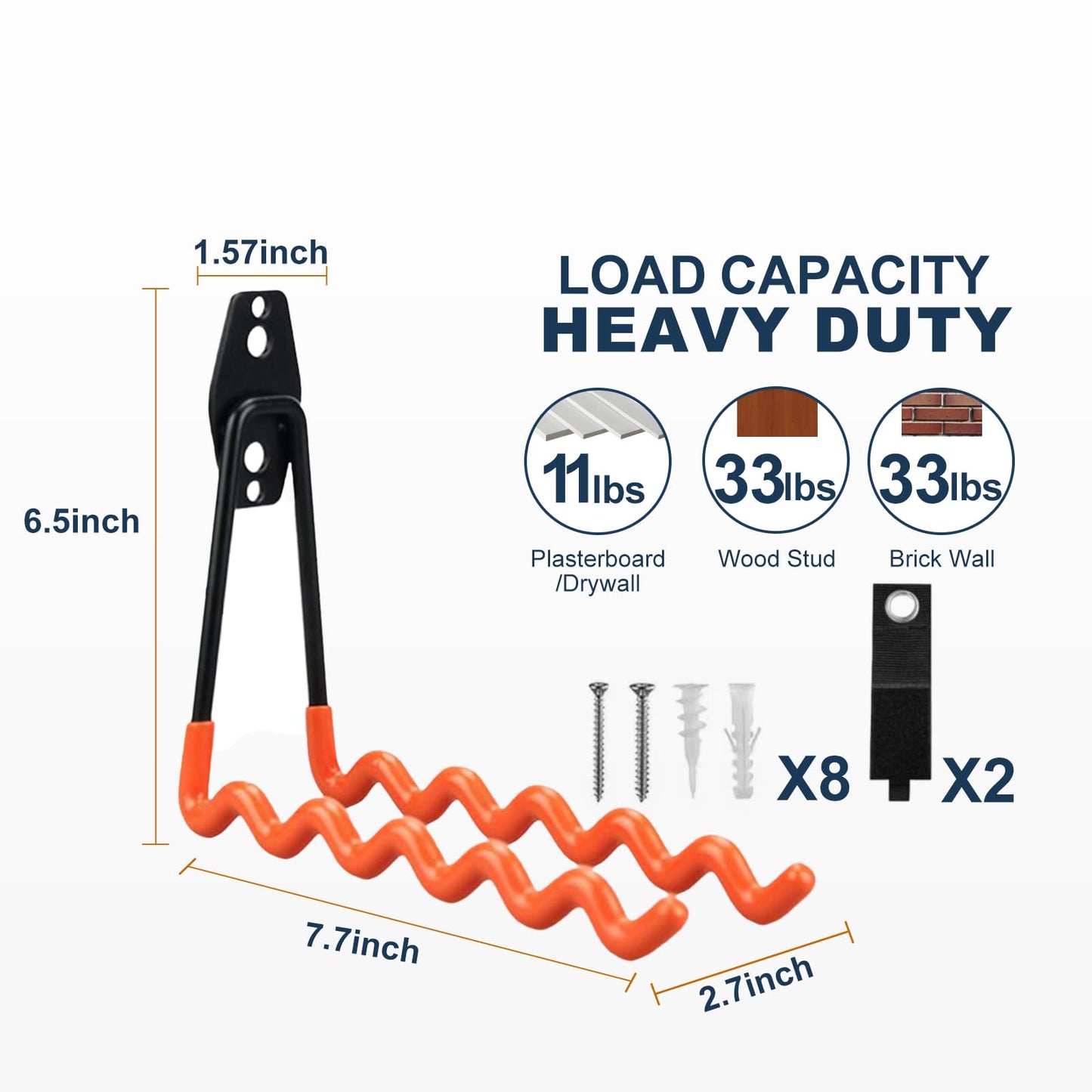 BRCRXW Garage Hooks Heavy Duty, 4 Pack Wave Steel Garage Storage Hooks with Anti-Slip Coating, Multi-Purpose Ladder Hooks for Hanging Garden Tools, Hoses, Bikes and Folding Chairs (Orange)