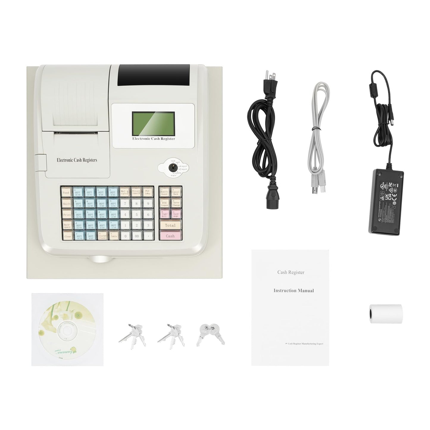 Cash Register, 48 Keys Cash Registers with Drawer with Integrated Structure and Emergency Switch Classified Storage Electronic Cashs Register for Catering Supermarkets Clothing Stores Hamburger Stores