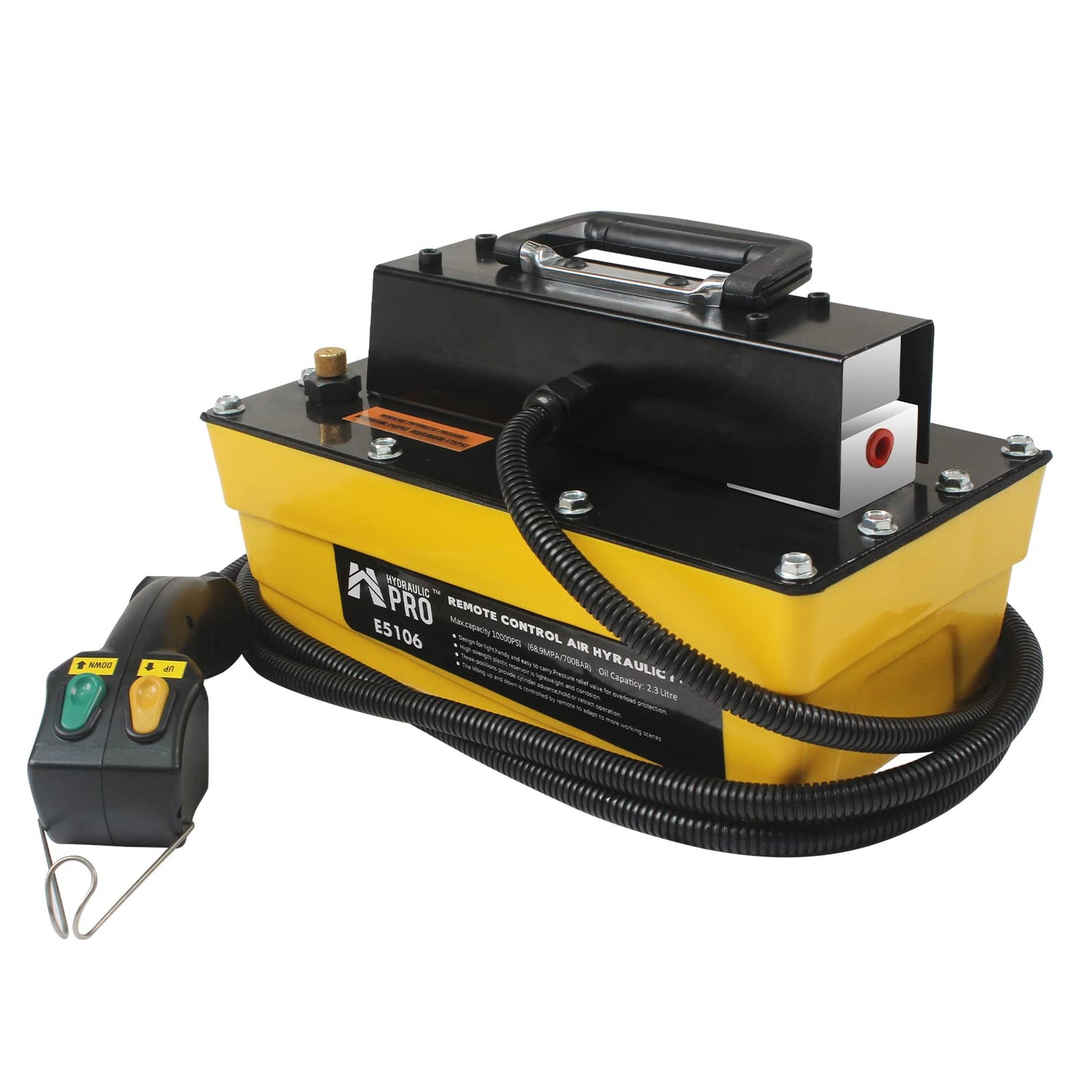 HYDRAULIC PRO 10,000 PSI Air Hydraulic Pump with 9.8 ft Remote Control, 2.3L Reservoir, NPT 3/8" Oil Outlet, NPT 1/4" Inlet, for Auto Body Frame Machines, Hydraulic Press