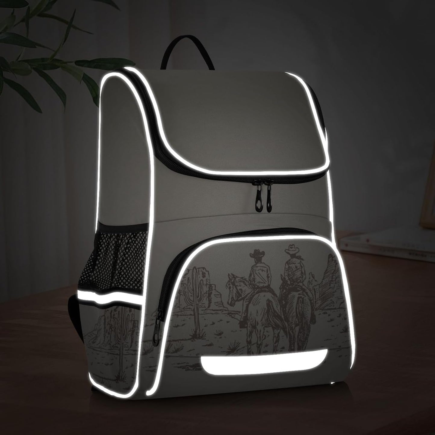 Backpack Western Desert Cowboy with Reflective Strip for Kids Boys Girls Elementary School Bag Removable Chest Strap