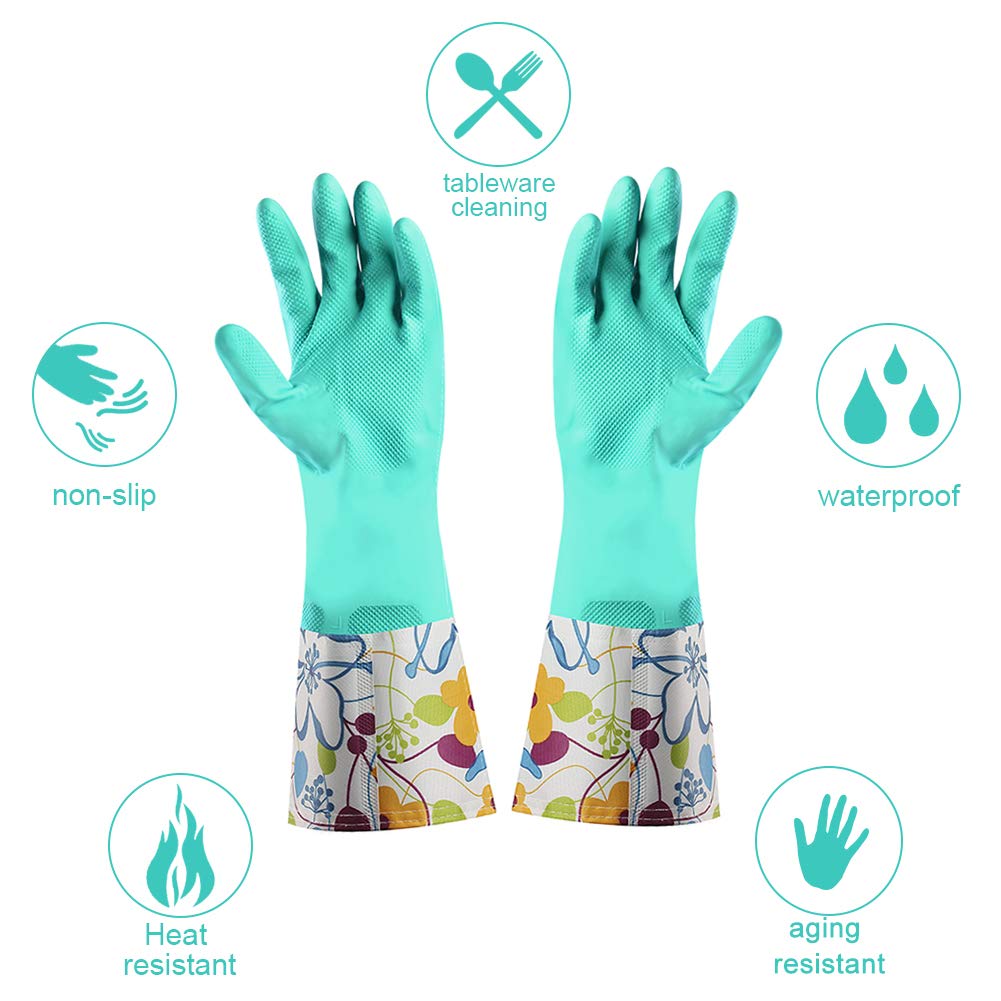 Dishwashing Rubber Gloves 3 Pairs, Aixingyun Non-Slip Household Laundry Kitchen Cleaning Gloves, Reusable PU Waterproof Latex Gloves Gift for Mom (Large, 3 Pairs)