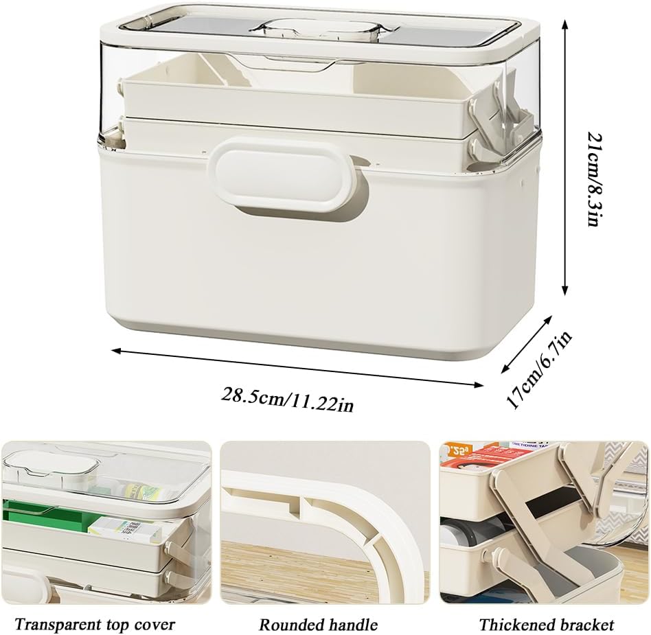 Skiennix Portable 3-Layer Medicine Organizer - Foldable First Aid Box with Removable Small Box | Dustproof & Moisture-Proof (Large)