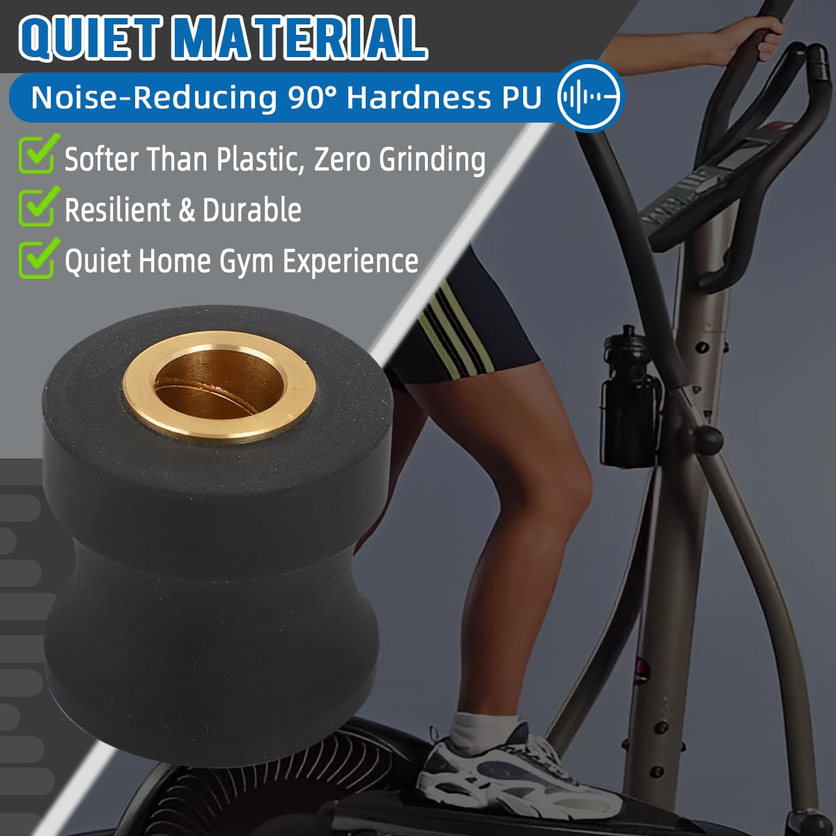 Replacement Roller Wheels for Eclipse 1100HR/A Elliptical - Enhanced PU and Bronze Bushing Design - Quiet and Long-Lasting Exercise Machine Parts (Pair)