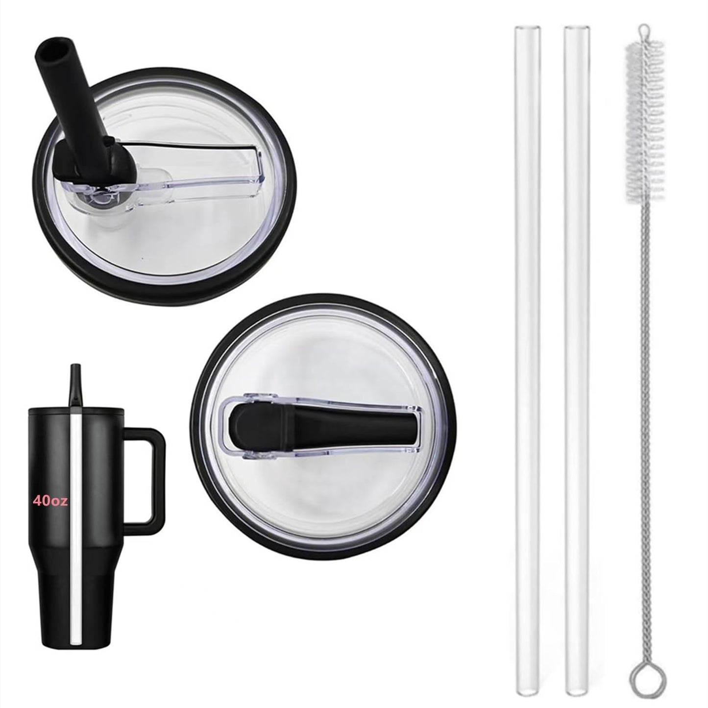 2 Pack 40 oz Tumbler Flip Straw Lid Replacement fit for HydroJug(Only), Spill Proof Splash Resistant Tumbler Lids,Reusable Leak Proof Tumbler Cover for Cup Accessories (Black)