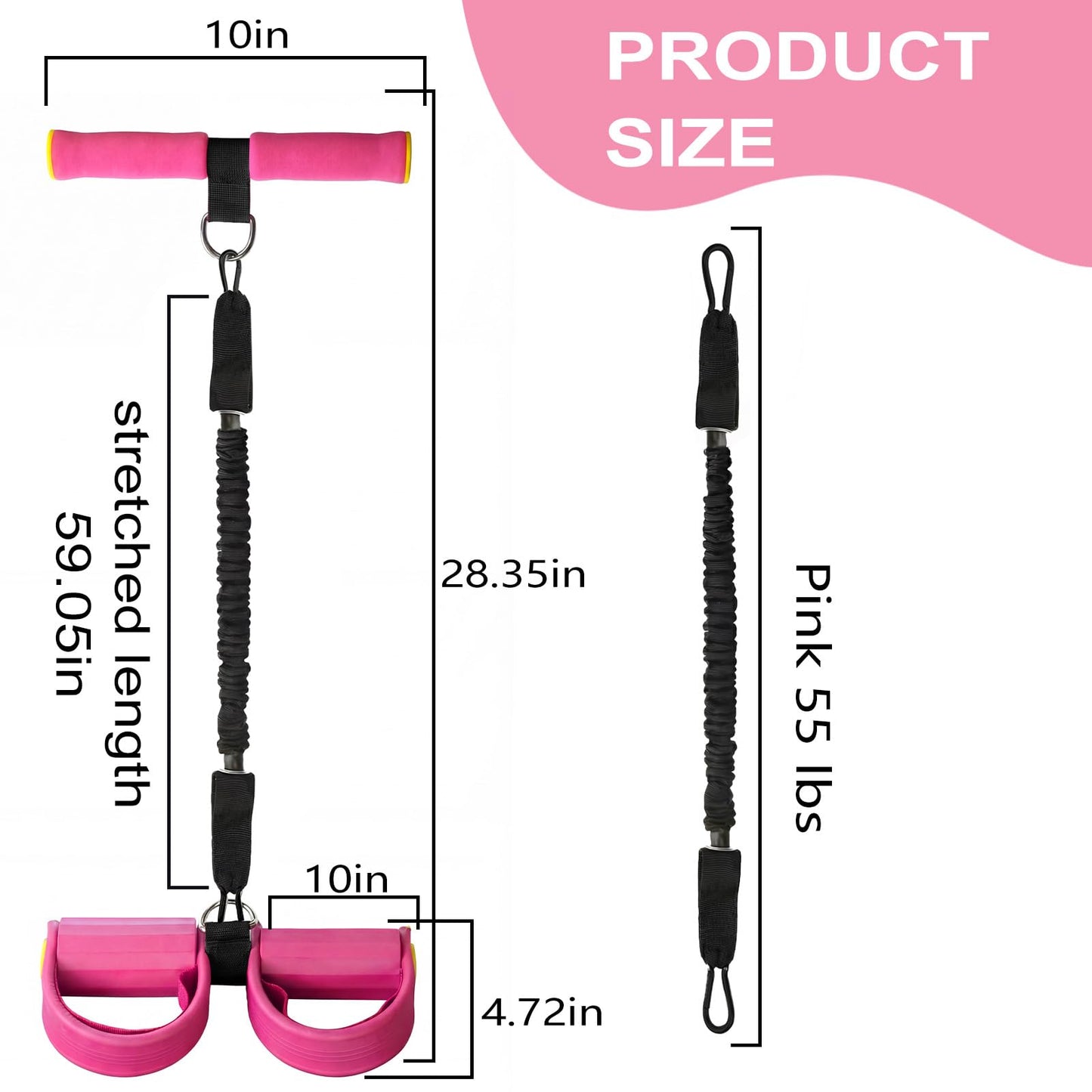 Upgraded 55lb Pull Pedal Resistance Band with Handle - Fashion Puller Exercise Tool, Thickened Built-in Latex Tube Pedal Resistance Device & Soft Nitrile Rubber Footrest for The Core(Pink)