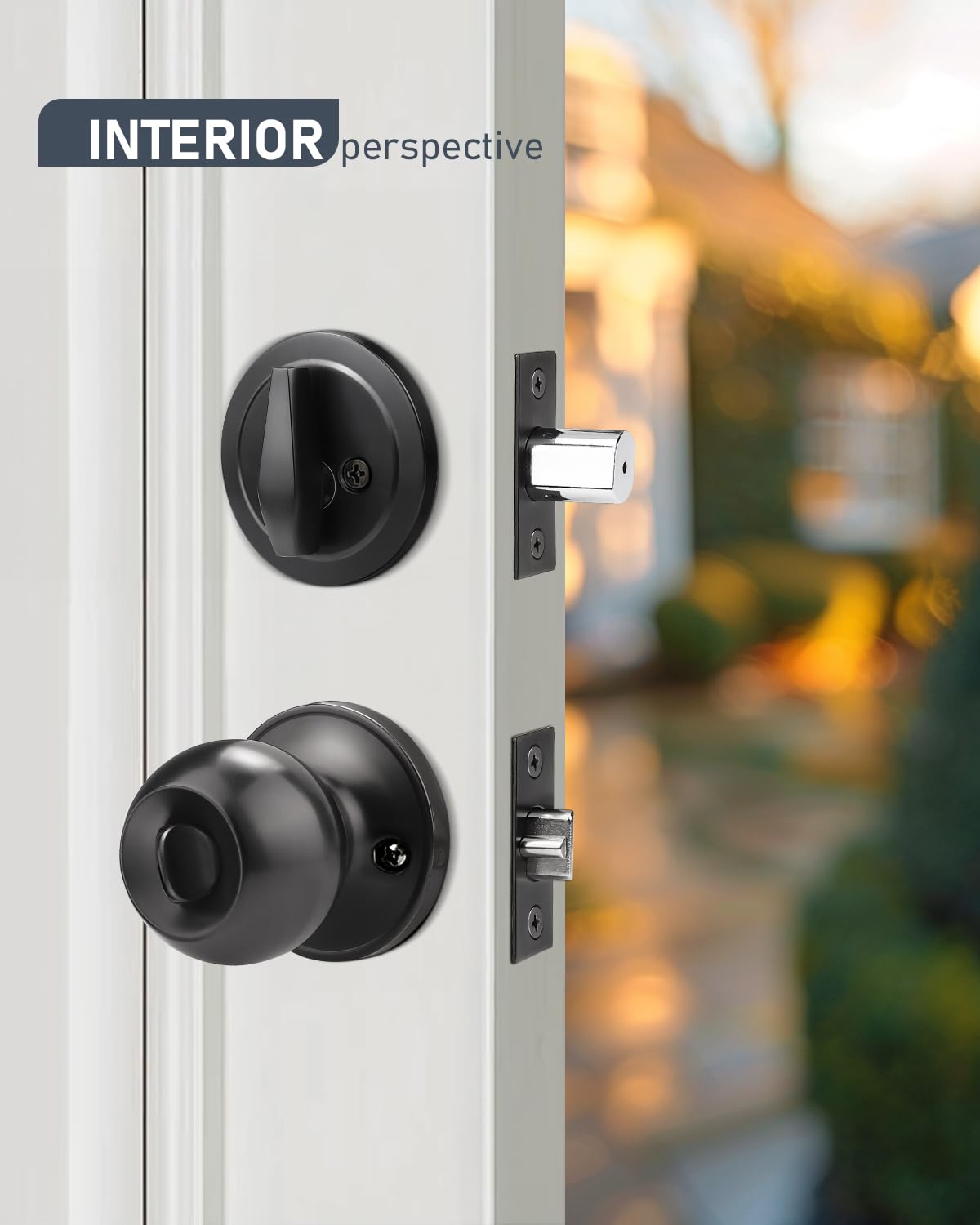 Brotima 1 Pack Entry Door Knob Lockset and Single Cylinder Deadbolt Combination Set in Matte Black Finish, Keyed Alike Exterior Knob Lock and Deadbolt for Front Door and Outside Gate