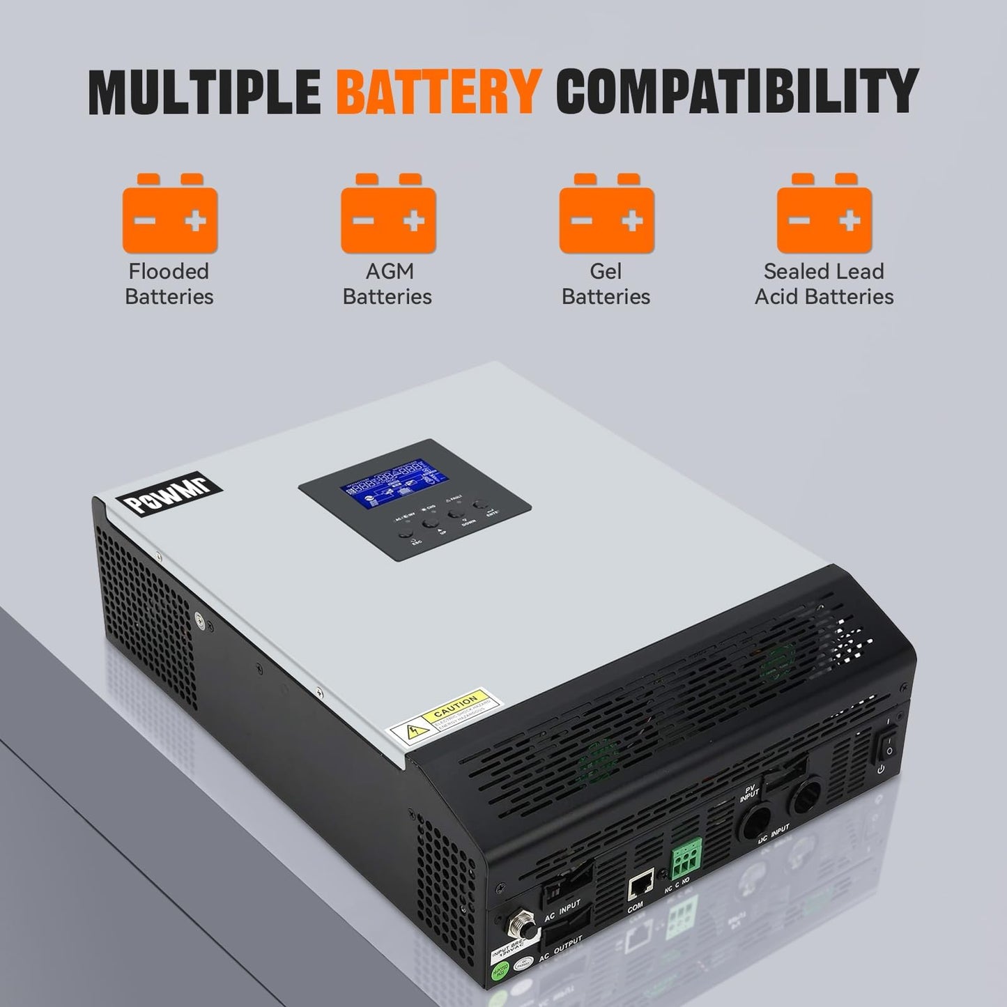 PowMr 2400W Solar Inverter, 24VDC to 110V/120VAC Pure Sine Wave with 50A PWM Charge Controller, Hybrid Inverter for Homes, RV, 24V Lead-Acid, Sealed Gel/AGM Battery, Off-Grid Systems