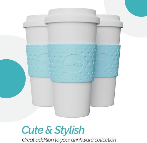 Copco 16 oz Acadia Travel Mug, Set of 3 – Double-Wall Insulated Coffee Cups with Non-Slip Sleeve for Hot & Cold Drinks, BPA-Free Plastic, Cup Holder Friendly & Portable Drinkware (Azure Blue)