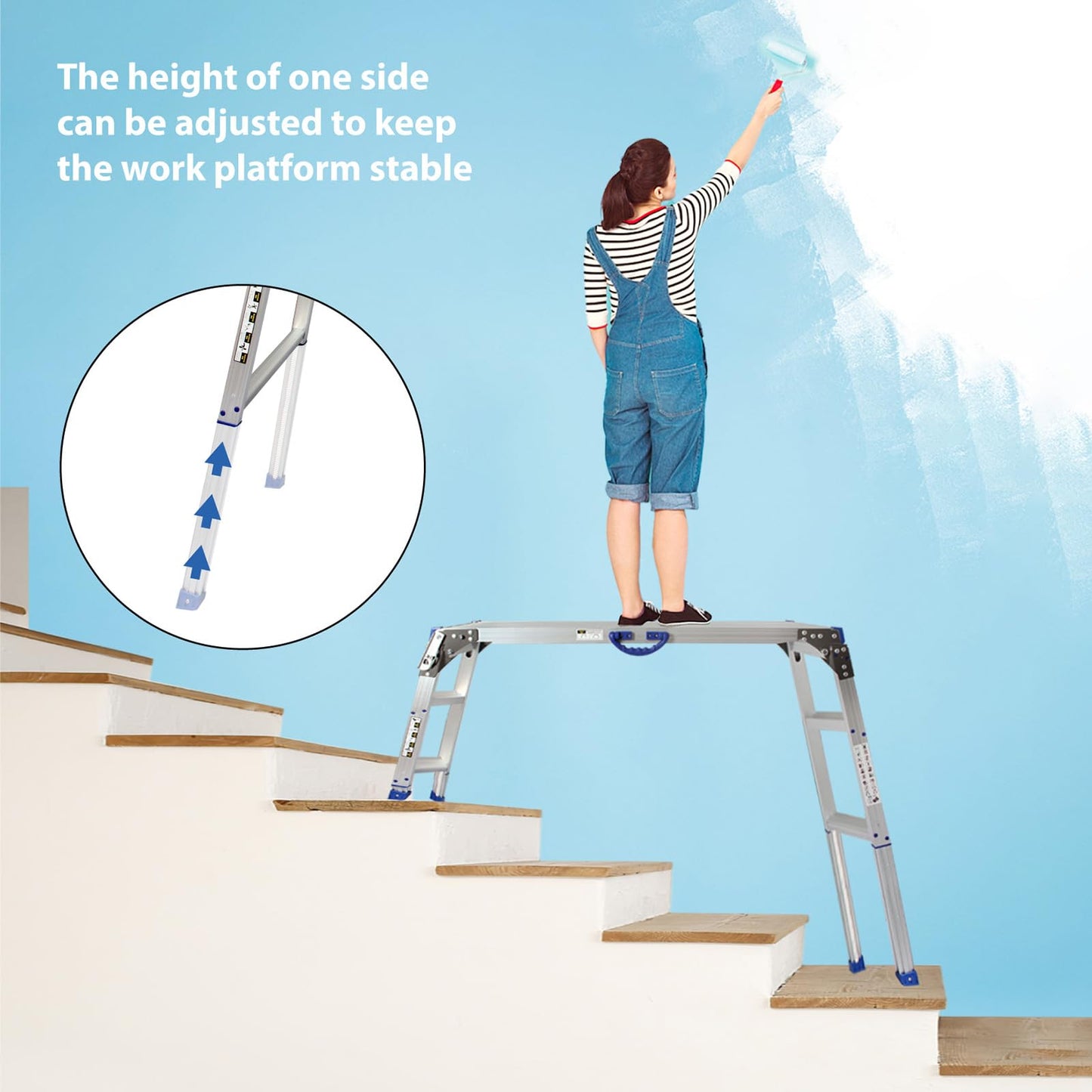 LEADALLWAY Adjustable Work Platform (47"x20") Ultra-Wide Portable Folding Aluminum Work Platform 330 Lbs Capacity 50 Gear Adjustable Height 27.5 to 37 inches