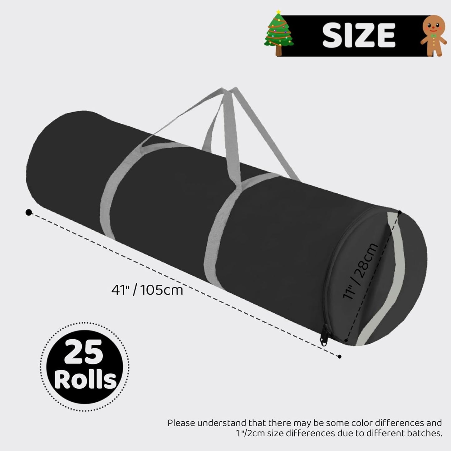 OUTTDID Gift Wrapping Paper Organizer - Durable 600D Oxford Fabric, Holds 18-25 Rolls, Black with Handles & Zipper
