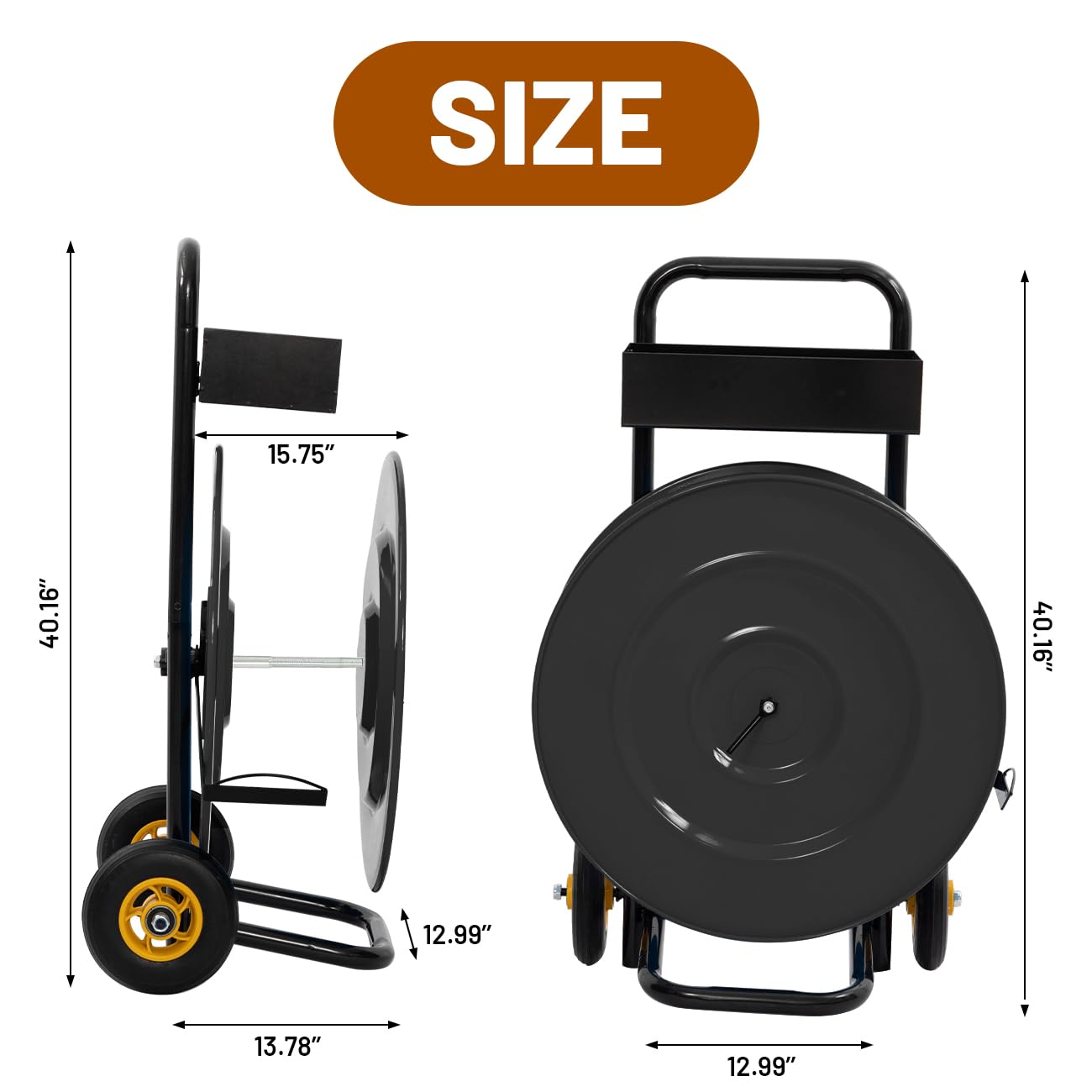 biosp Heavy Duty Strapping Cart Dispenser with Wheels, Portable Strapping Dispenser Banding Cart with Built-in Tray, Strapping Trolley for Packaging Poly/Plastic Steel/Fibre 16'' Core Size, Black