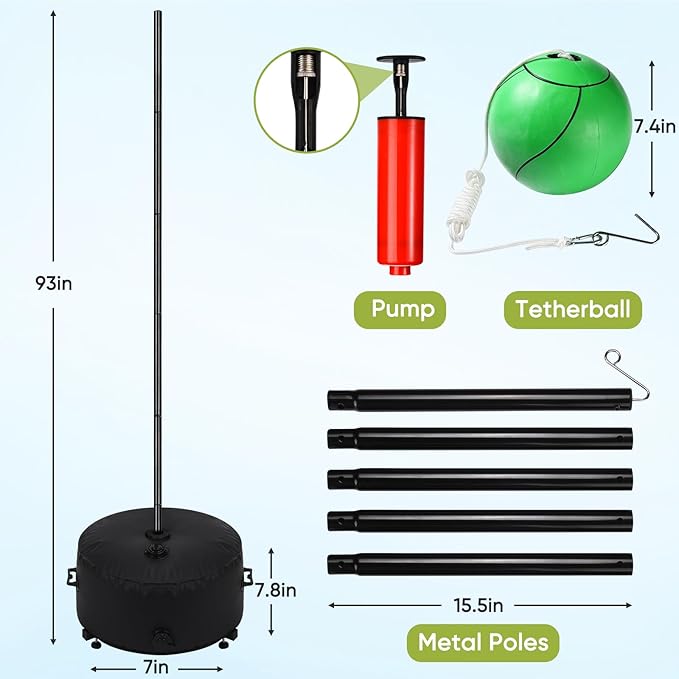 GADFISH Portable Tetherball Set with Ball and Rope, Adjustable Height Rack with Water Bag Base, Suitable for Adults & Kids Play in Indoor & Outdoor, Playground, Backyard