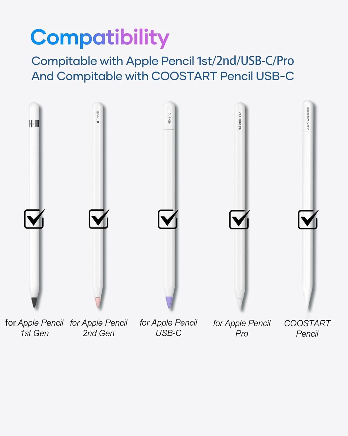 COOSTART 2nd Gen/1st 4 6 Pack Replacement Tips Compatible with Apple Pencil Gen/USB-C/Apple Pencil Pro Generation