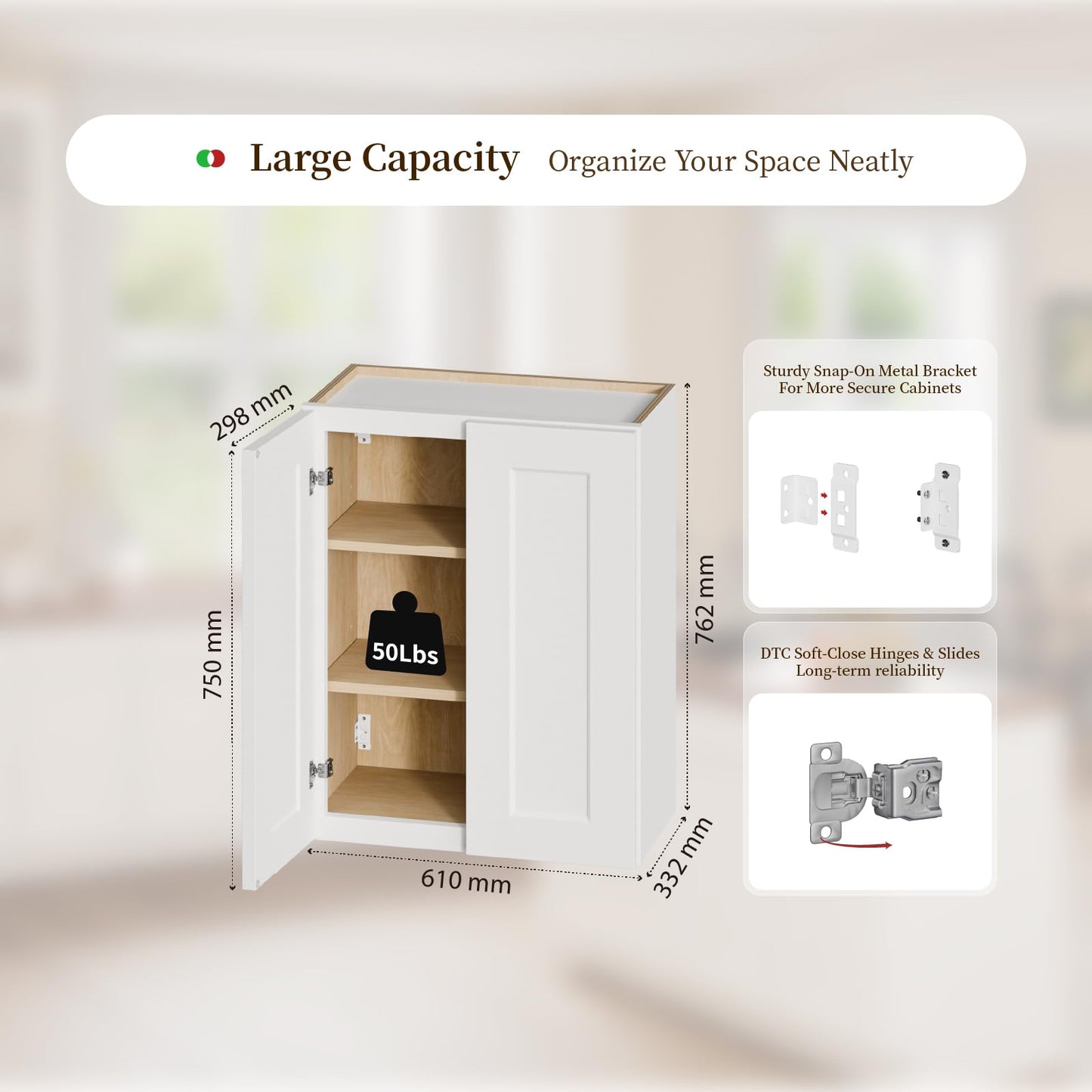 Kisart Laundry Room Cabinets Wall Mounted with Doors & Shelves, Solid Wood RTA Medicine Storage Cabinet, 24Wx30Hx12D Inch White Shaker Hanging Cupboard, Space-Saving for Kitchen, Bathroom, Garage