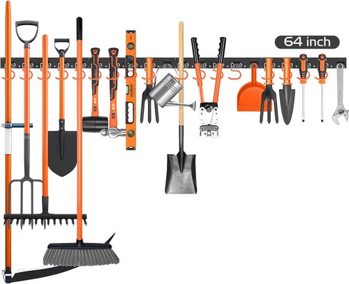 HORUSDY 64-Inch Adjustable Storage System - Wall Mount Tool Organizer for Mops, Brooms & More