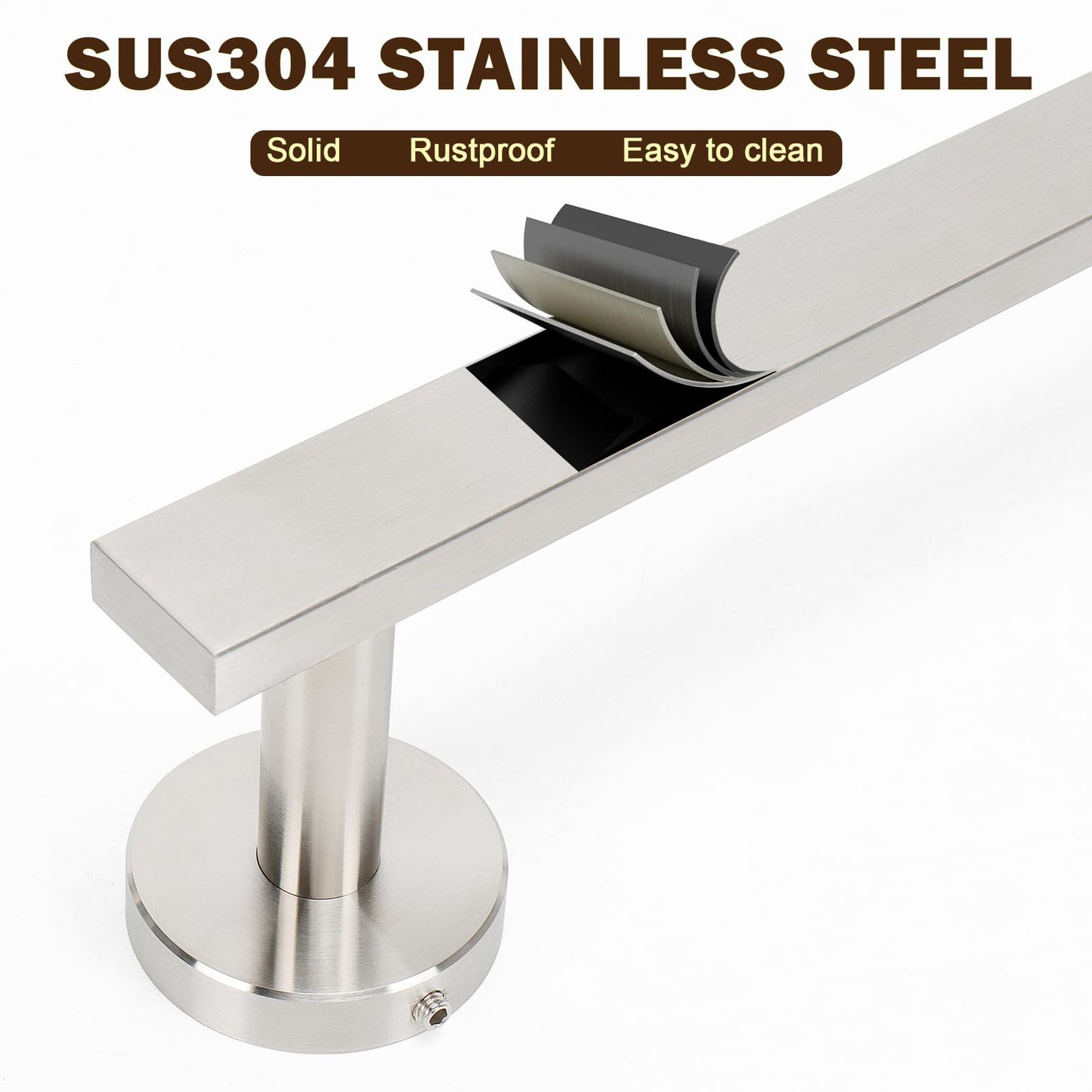 Siyzda Bath Towel Bar, SUS 304 Stainless Steel Towel Rack Holder Wall Mounted, Modern Shower Rod for Bathroom Kitchen Home Decor, 16 Inch (Brushed Nickel)