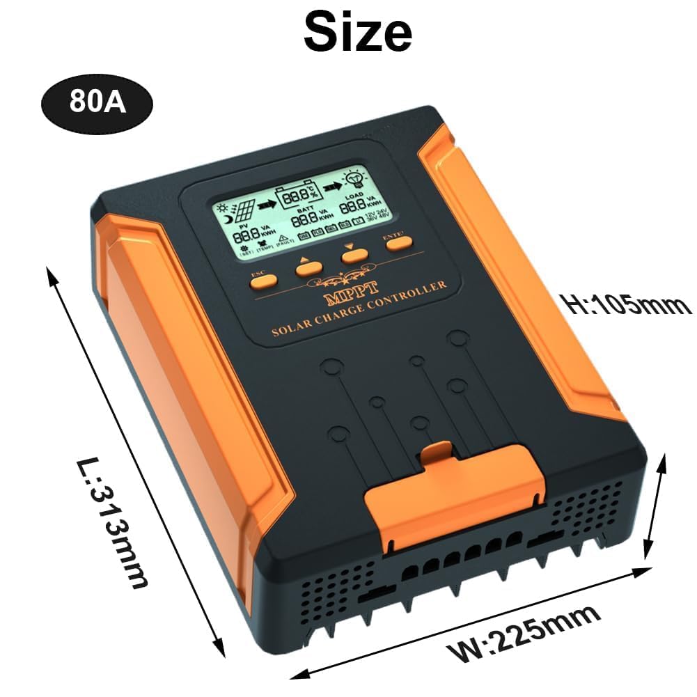SolaMr [𝐔𝐩𝐠𝐫𝐚𝐝𝐞𝐝] 80A 180V MPPT Solar Charge Controller 12V/24V/36V/48V, LCD Screen Solar Panel Controller for Gel Sealed Flooded and Lithium LiFePO4 Battery (CM80A)