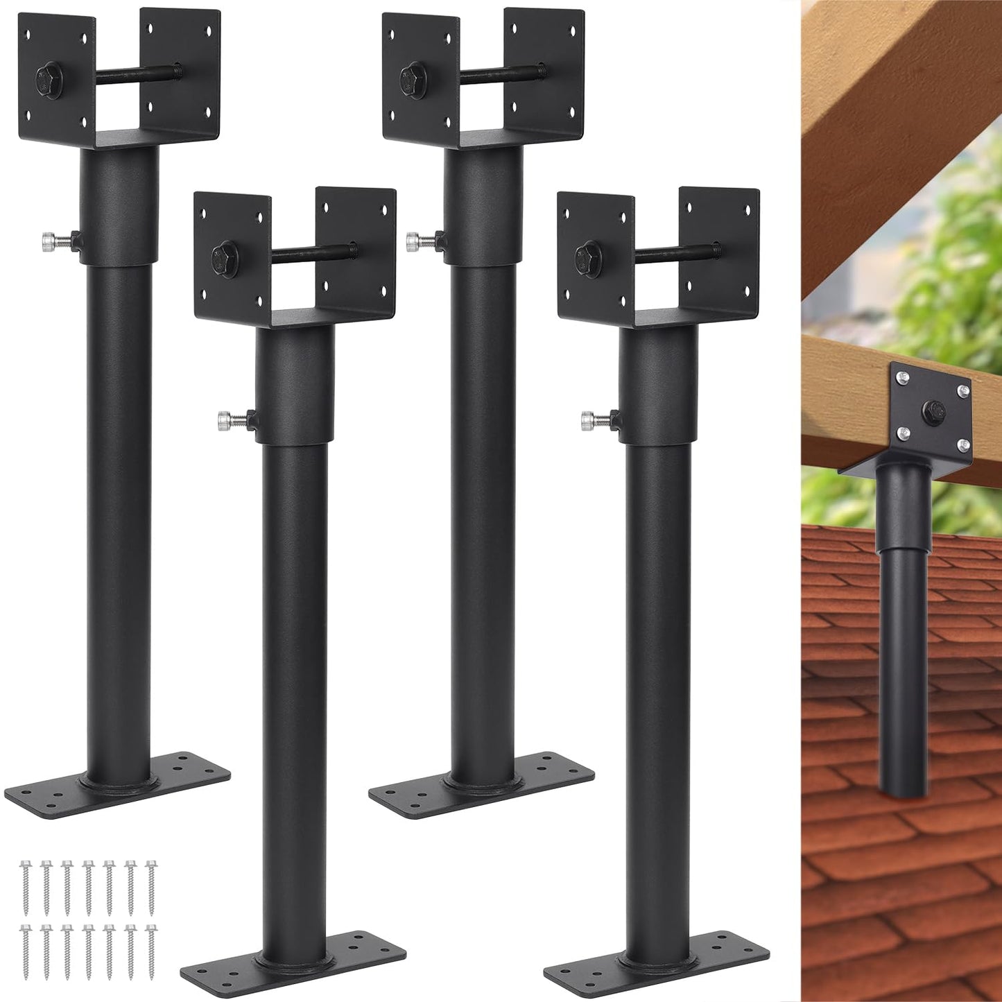 3.6" Heavy Duty Saddle Roof Riser for Patio Pergolas, 16-1/2" High, (Black - Set of 4)