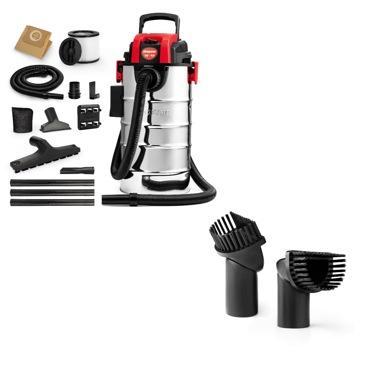 Shop-Vac 6 Gallon 4.0 Peak HP Wet/Dry Vacuum 1-1/4’’ Swivel Brush, 2 Pack
