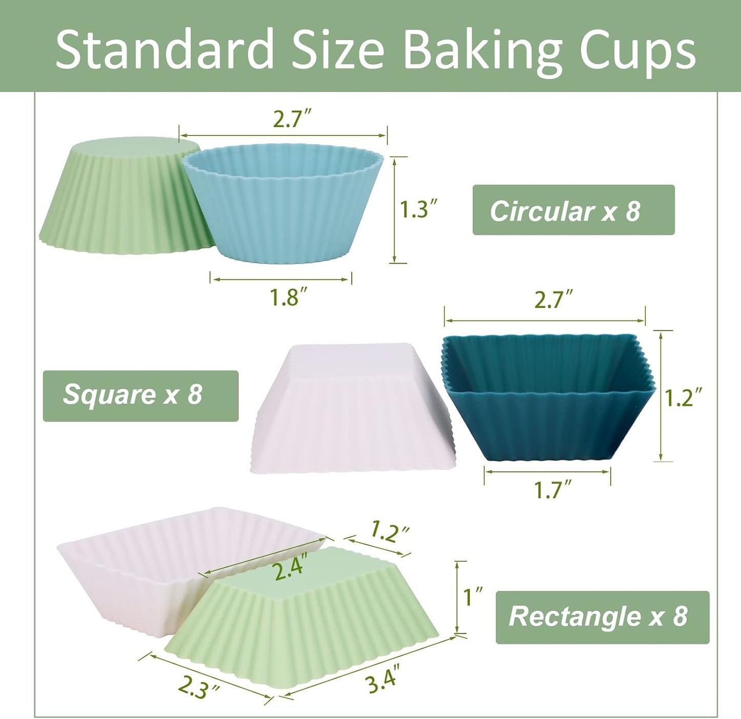 Skiennix Silicone Muffin Cups - 24-Pack Reusable Cupcake Liners in Neutral Colors | Round, Square & Rectangular