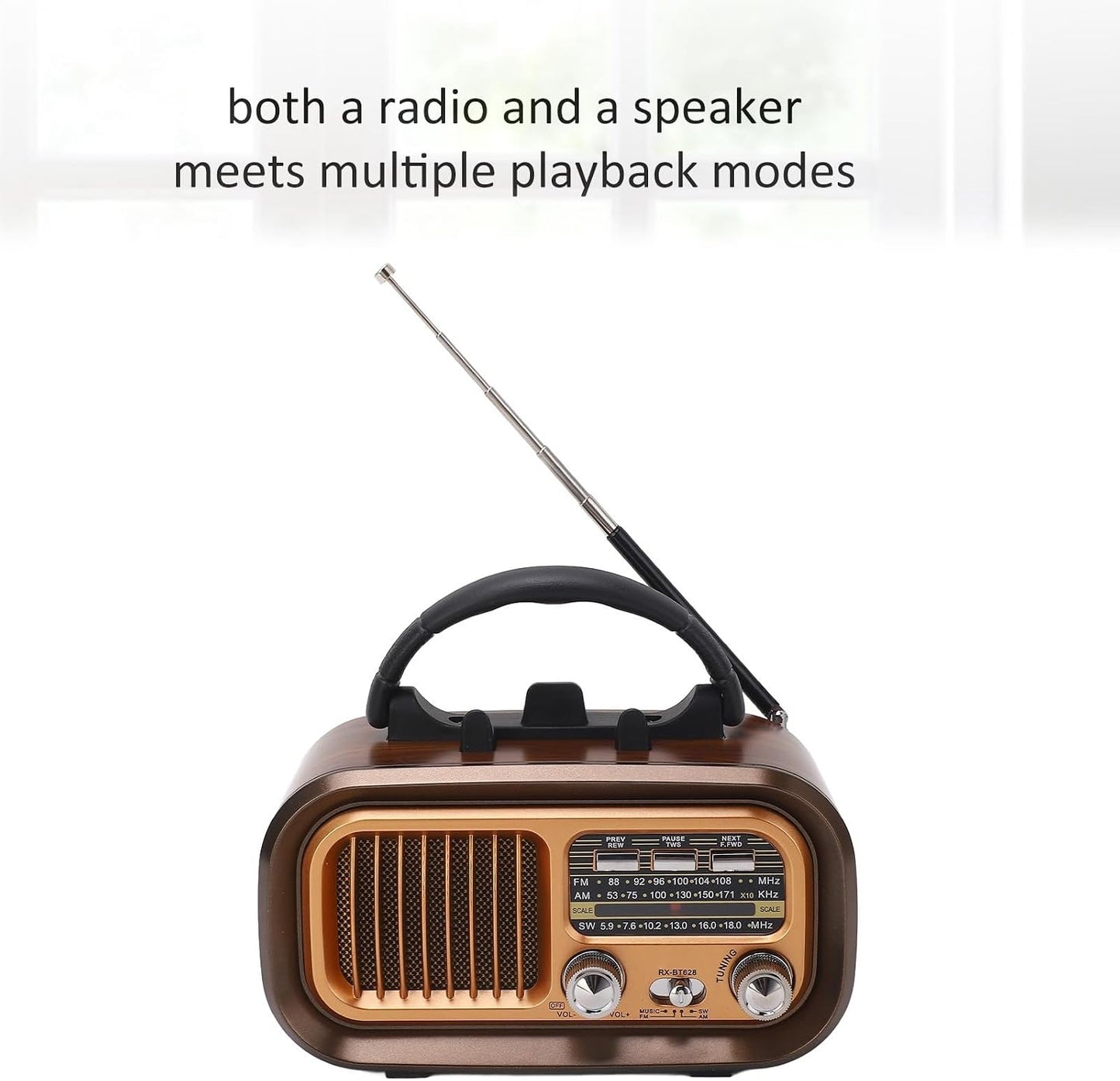 Diyeeni 3 (RXBT628) Portable Vintage Radio Speaker Bluetooth, Multifunctional Design, Bands AM FM Radio, Portable