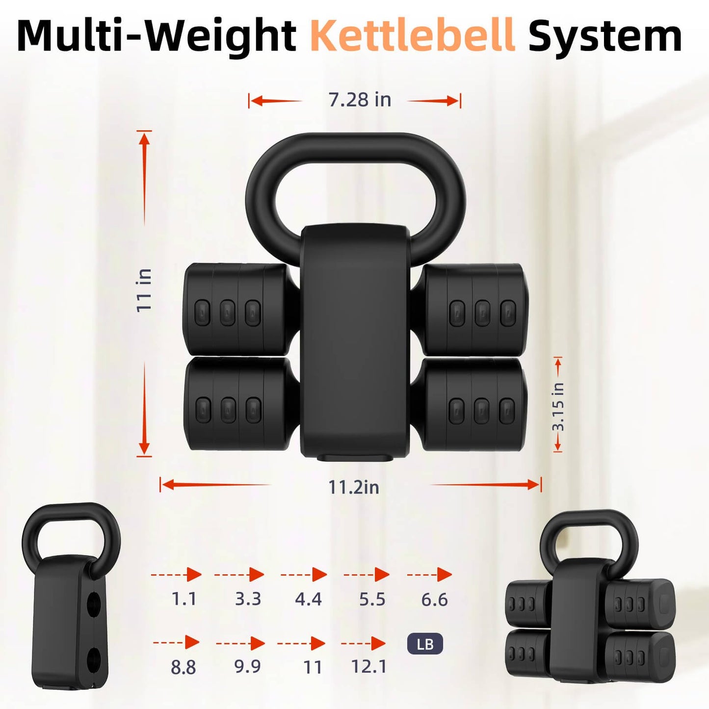 Nimsqury 2-in-1 Adjustable Dumbbell Set, Upgraded 4 Levels Hand Weights for Women Men, Each 2.2/3.3/4.4/5.5lb, Convertible Weights Dumbbells and Kettlebell Set for Home Gym Exercise & Fitness