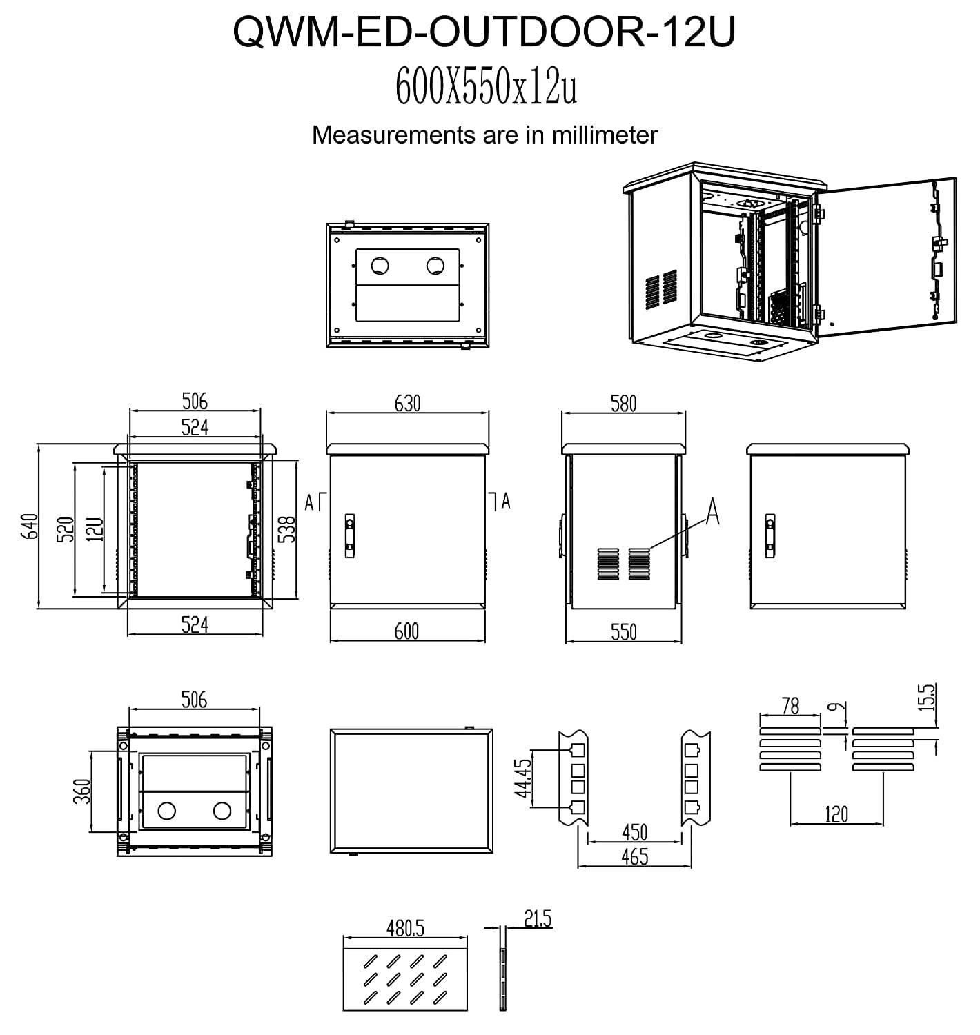 Electriduct 12U Outdoor Cabinet 21.6 Inch Depth IP55 Weather Resistant Enclosure Floor Mount Network Equipment Front & Back Doors, 2 Locks, 4 Keys, 2 Shelves, 2 Fans, Thermostat (600 x 550 mm), White