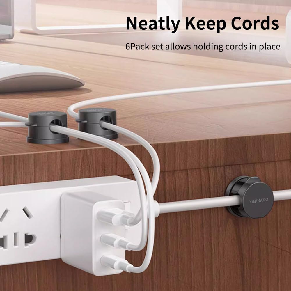 YIMINANO 6 Pack 360 Magnetic Cable Clips, Rotatable Cord Organizer, Adhesive Cable Holder for Desk, Nightstand, Car