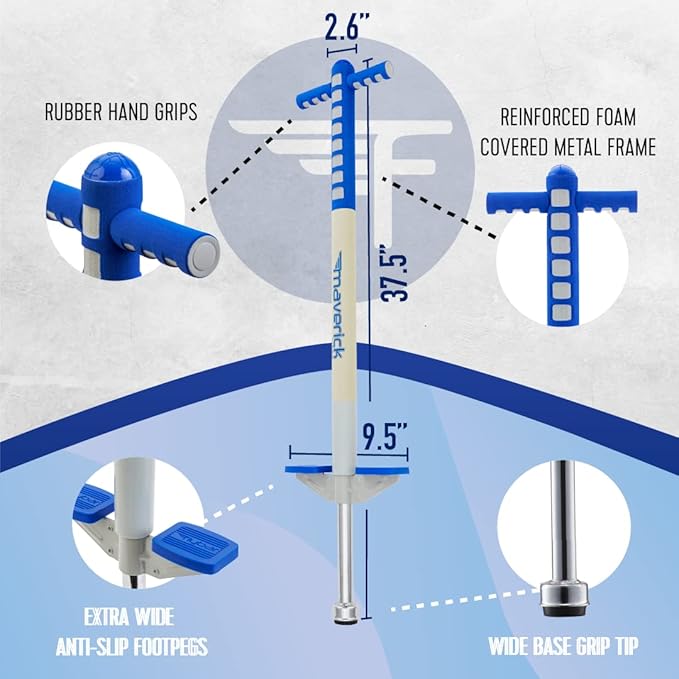 Flybar Maverick Foam Pogo Stick for Kids Age 5 and Up, 40 to 80 Pounds, Pogo Stick for Boys and Girls (Blue/White)