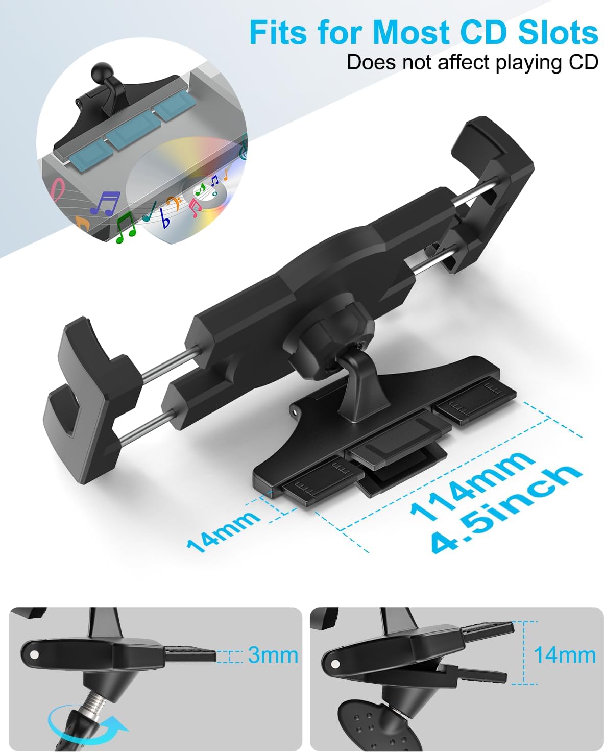 woleyi 360 9.7, 11, 12.9 5 4 3 2, 4-13" CD Slot Car Tablet Mount, Rotatable CD Player Car Tablet & Phone Holder