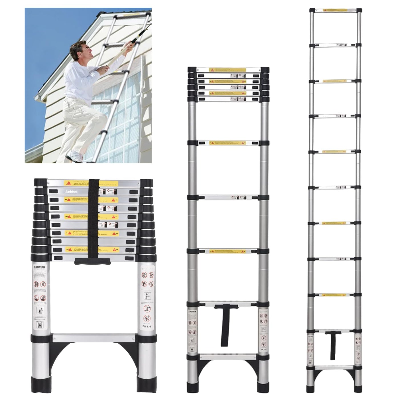 JADDUO Telescoping Ladder 10.5 FT, 330LBS Heavy Duty, Silver