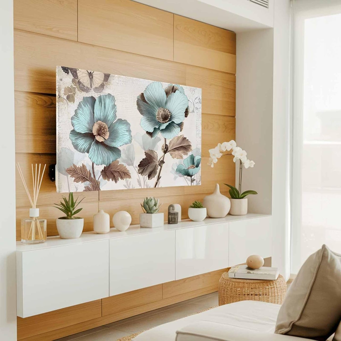 Yukro 65 Inch, 57"x32" Victorian Style Broccoli Butterfly Indoor TV Dust Cover, Blue Flowers Plant Elastic TV Dustproof