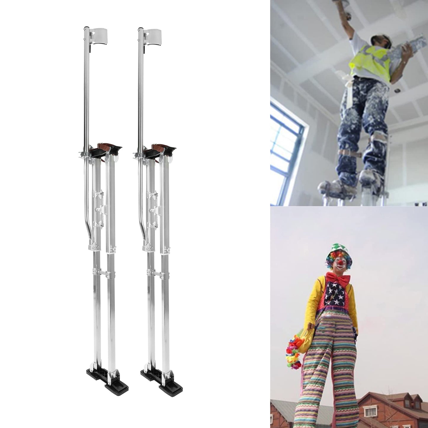 48 inch -64 inch Professional Grade Adjustable Drywall Stilts Taping Paint Stilt Aluminum Tool Stilt for Painting Painter Taping Silver