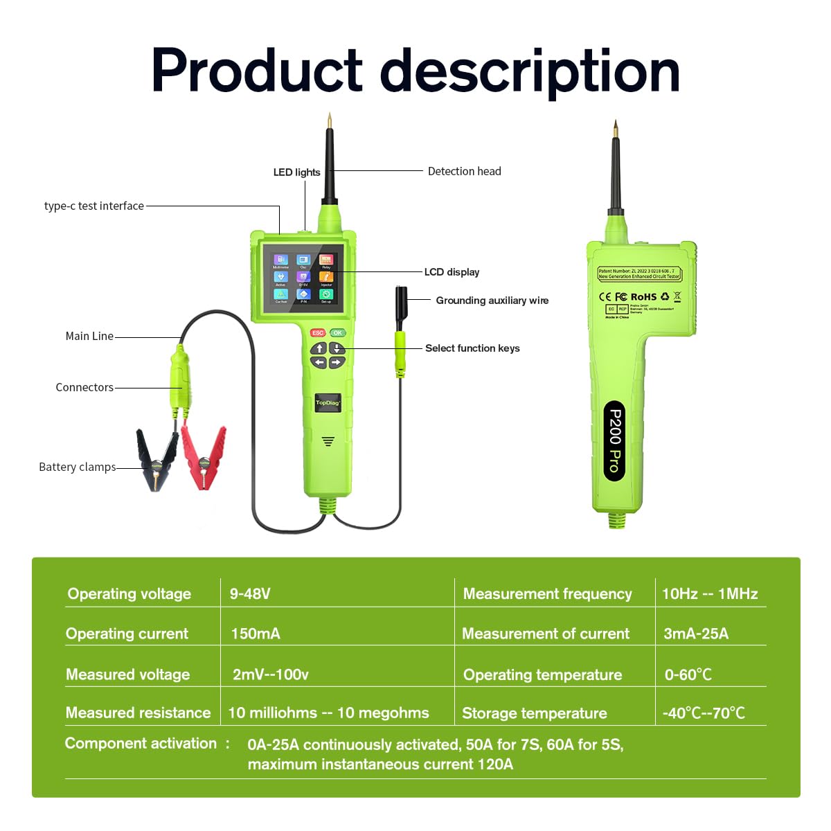 TopDiag P200 Pro Automotive Electric Circuit Tester Power Probe,Supports All Vehicle Electrical Systems(P200 Pro)