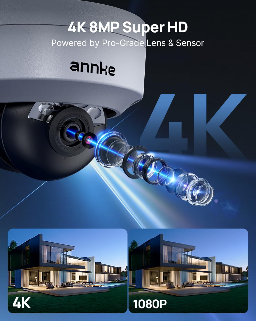 ANNKE 4K 16CH PoE Camera System, H.265+ 12MP NVR, 8X 8MP Wired Dome Security IP Cams, AI Motion Detection, Built-in Mic, 4TB HDD, Spotlight Color Night Vision, Compatible with Alexa, Not PTZ