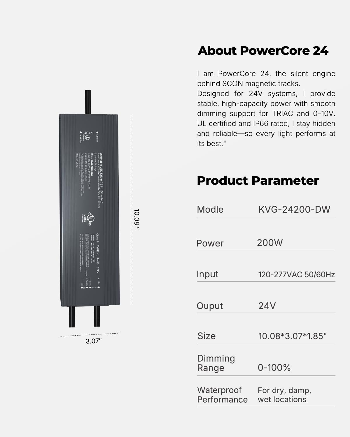 SCON 24V DC 200W LED Power Driver for Track Lighting System, TRIAC/ELV/0-10V/1-10V Dimmable Supply Transformer Converter Adaptor for LED Lights (Driver B for XTB106-24SD)