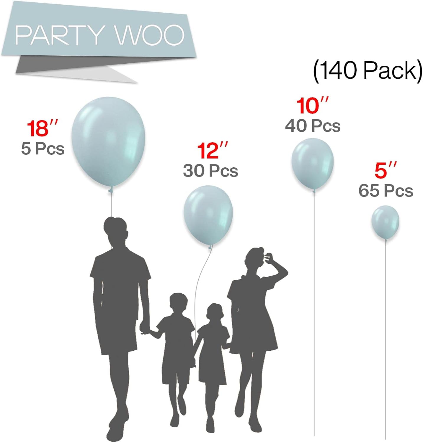 PartyWoo White & Pale Aqua Balloons - 280 Pcs for Stunning Celebrations | Perfect for Events